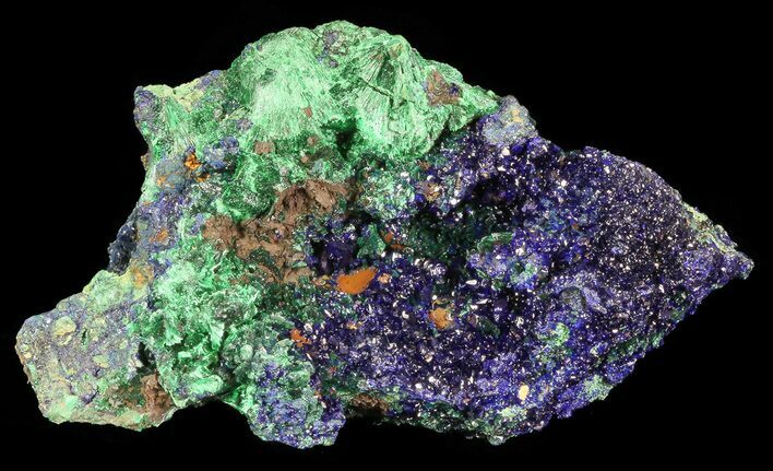 Sparkling Azurite Crystal Cluster with Malachite - Laos #69718